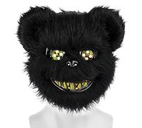 ZZOUFI Mascara Halloween Terror, Caretas Halloween para Adultos Niños, Mascara de Oso Animales, Mascara de Oso de peluche Realista, Mascara Miedo Carnaval (Negro)