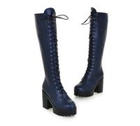 ZZQCCHL Botas de Invierno Gothic Punk con Plataforma para Mujer Botas de Media caña con Cordones Cremalleras de tacón Cuadrado Suela de Agarre Bota de Piel sintética,Armada,39 EU