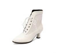 ZZQCCHL Botines Vintage para Mujer Tacón de Gatito Puntera Puntiaguda Botas de Invierno Moda Botas Cortas con Cordones para Negocios/Citas,Blanca,38 EU