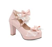 ZZQCCHL Zapatos de Mujer Lolita Estilo Dulce con Perlas, tacón Grueso Alto con Plataforma, Correa en el Tobillo, Zapatos de Cosplay para Fiesta,Rosado,42 EU