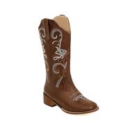 ZZQCCHLas Mujeres Bordado Botas de Vaquero marrón Media de la Pantorrilla Botas de Vaquera Tirar en Botas de Vaquero Occidental cómodo señoras Botas,Marrón,47 EU