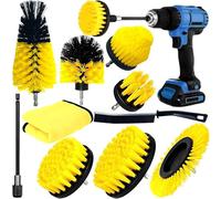 ZZQVIP 10 Piezas Cepillo para Taladro Eléctrico, Multifuncional Cepillos Taladro Suave, Coche Limpieza Kit para Limpiar, Automóviles, Neumáticos, Azulejos, Pisos, Cocinas, Bañeras (Amarillo)