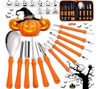 ZZQVIP 12 Pcs Pumpkin Carving Kit Profesional, 10 Plantillas para Tallar Calabazas, Bolsa de Nailon Resistente, Completo Kit Calabaza Halloween para DIY y Decoración Creativa de Halloween