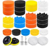 ZZQVIP 80 mm Kit Pulido Coche 32 PCS, Esponja Pulir Coche y Almohadilla de Lana, Adaptadores M10 para Taladro, Accesorios Pulidora Coche, Ideal para Pulimento Faros, Encerado y Detallado Automotriz