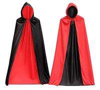 ZZQVIP Capa Halloween Negra y Roja con Capucha 150 cm - Disfraz Vampiro Hombre & Mujer - Capa Reversible para Adultos, Cosplay, Carnaval, Fiestas Temáticas y Bailes de Máscaras