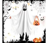 ZZQVIP Disfraz de Fantasma Niño con Capa y Bolsa de Calabaza, Disfraz Halloween Niño Fantasma 3-12 Años, Ideal para Fiestas de Halloween, Carnaval, Trick or Treat y Recolección de Dulces