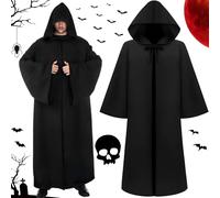 ZZQVIP Disfraz Halloween Adulto Hombre Mujer - Capa Negra Larga con Capucha, Ideal como Scream Disfraz, Fantasma o Vampiro, Perfecto para Cosplay, Carnaval y Fiestas Temáticas, Talla 175-185 cm