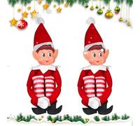 ZZQVIP Elfos de Navidad 2 Piezas, 45cm Elfo de Navidad Travieso Rojo con Piernas a Rayas, Muñecos Duendes Navideños en Tela y Cabeza de Vinilo, Decoración de Navidad para Casa, Mesa, Chimenea o Árbol