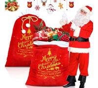 ZZQVIP Juego de 2 Sacos de Navidad Grandes 100×70 cm,Saco Papá Noel de Terciopelo Rojo con Cordón Dorado y Estampado, Bolsas de Regalo Navidad Reutilizables para Decoración, Árbol y Fiestas