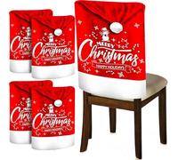 ZZQVIP Juego de 4 Fundas para Sillas de Navidad 65×50cm, Funda de Silla Roja de Terciopelo con Borla Blanca, Cubre Silla Merry Christmas Reutilizable para Comedor, Hogar, Restaurante y Fiestas