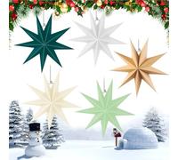 ZZQVIP Juego de 5 Estrellas de Navidad de Papel 30cm - Estrellas de Navidad Decoración 9 Puntas en 5 Colores (Blanco, Verde Oscuro, Verde Claro, Kraft, Crema) - para Ventana, Mesa o Fiesta Navideña