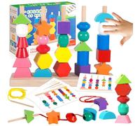 ZZQVIP Juguetes Apila Niños Madera, 2 en 1 Montessori Juegos Educativo, Enhebrar de Madera, GeoméTricas Colores Clasificar Bloques, Artesanía, Regalo para Niños y Niñas de 3 4 5 6 Años