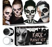 ZZQVIP Kit de Maquillaje Halloween para Niños y Adultos, Pintura Facial Blanco y Negro con Pinceles, Pintura Cara Niños Segura y No Tóxica para Vampiros, Zombis y Esqueletos