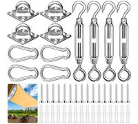 ZZQVIP Kit de Montaje para Toldo Vela 44 PCS M6, con 4 Tensores de Acero Inoxidable, 4 Mosquetones, 4 Soportes de Pared, 16 Tornillos y 16 Tacos para Toldos Rectangulares y Triangulares