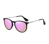 ZZRLQJ Lentes de sol polarizados para hombre y mujer, deslumbran a la moda, redondos, clásicos, con protección UV, Marco negro brillante con copos de color rosa violeta
