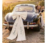 ZZTINGC Lazo Grande De Satén A Medida para El Coche De Los Novios, Decoración para El Coche Nupcial, Lazo Personalizado para El Cortejo Nupcial, Propuestas De Matrimonio, Aniversarios(White)