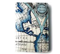 ZZTWER Bolsa de Pasaporte con Mapa, Unisex, innovadora, Moderna, Informal, con Ranura for múltiples Tarjetas, Funda for Pasaporte, Cartera for Viajes Carteras para Pasaporte(BLU)