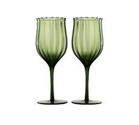 ZZTWER Juego de 2 copas de vino con tallo de pétalos vintage de color verde oscuro, copa de champán ondulada floral francesa antigua de tulipán Vaso para bebidas