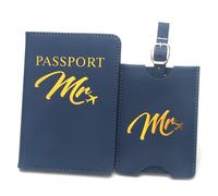 ZZTWER Juego de Etiquetas for Equipaje con Porta Pasaporte, Tarjetero de Viaje, Juego de Bolsos for Porta Pasaporte, Porta Pasaporte for Viajes de Negocios Carteras para Pasaporte(Donker Blauw)