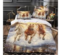 ZZVRMCYLD Caballos de Invierno al Galope 3D Impresión Edredón Funda 3pz Microfibra antidesvanecimiento Funda de edredón 2 Fundas Lavable a máquina Familia Invitados King（220x240cm）