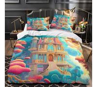 ZZVRMCYLD Castillo de fantasía 3D Impresión Funda de edredón 3pz Microfibra hipoalergénica fantasía caprichosa Edredón Funda 2 Fundas Cremallera Niños Adolescentes King（220x240cm）