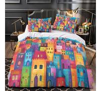 ZZVRMCYLD Castillos Coloridos 3D Impresión Edredón Funda 3pz Microfibra Resistente Arquitectura de fantasía de Dibujos Animados Funda de edredón 2 Fundas Cremallera Decoración habitación Parejas