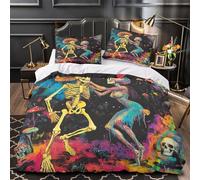 ZZVRMCYLD Esqueleto Bailando 3D Impresión Funda de edredón 3pz Microfibra Cremallera Oculta Vibrante Surrealista Edredón Funda 2 Fundas hipoalergénica Niños Adolescentes Super King（260x220cm）