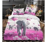 ZZVRMCYLD Fantasía de Elefante 3D Impresión Edredón Funda 3pz Microfibra Cremallera Oculta Surrealista Rosa Funda de edredón 2 Fundas Lavable a máquina Chicos Chicas Super King（260x220cm）
