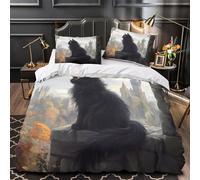ZZVRMCYLD fantasía de Gato Negro 3D Impresión Funda de edredón 3pz Microfibra antidesvanecimiento Escena de Castillo Medieval Edredón Funda 2 Fundas Transpirable Decoración habitación Adultos