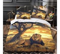 ZZVRMCYLD león Africano 3D Impresión Edredón Funda 3pz Microfibra Cremallera Oculta Fauna de la Sabana Funda de edredón 2 Fundas Cremallera Oculta Decoración habitación Adultos King（220x240cm）