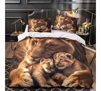 ZZVRMCYLD Leona tierna 3D Impresión Edredón Funda 3pz Microfibra Lavable Familia de Vida Silvestre Funda de edredón 2 Fundas Resistente Adultos Parejas Double（200x200cm）