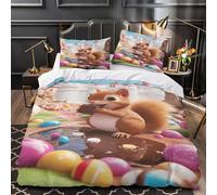 ZZVRMCYLD Linda Ardilla 3D Impresión Edredón Funda 3pz Microfibra Transpirable Escena de Castillo de fantasía Funda de edredón 2 Fundas Cremallera Familia Invitados Super King（260x220cm）