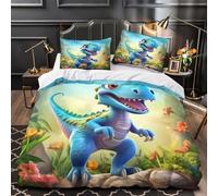 ZZVRMCYLD Lindo Dinosaurio 3D Impresión Funda de edredón 3pz Microfibra Cremallera Oculta animación de Dibujos Animados Edredón Funda 2 Fundas Lavable a máquina Adultos Parejas Super King（260x220cm）