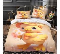 ZZVRMCYLD Lindo Patito 3D Impresión Funda de edredón 3pz Microfibra Antimanchas Personaje de Dibujos Animados de Primavera Edredón Funda 2 Fundas Lavable a máquina Chicas Niños Single (135x200cm)