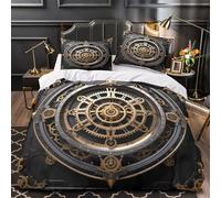 ZZVRMCYLD Reloj Steampunk 3D Impresión Edredón Funda 3pz Microfibra Transpirable Diseño de Engranajes mecánicos Funda de edredón 2 Fundas Resistente Chicos Niños Super King（260x220cm）
