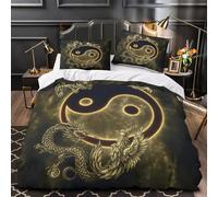 ZZVRMCYLD Símbolo del Yin-Yang 3D Impresión Edredón Funda 3pz Microfibra Cremallera Oculta dragón mítico Funda de edredón 2 Fundas Transpirable Decoración habitación Parejas Double（200x200cm）