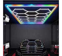 ZZwansuGE Foco De Garaje Hexagonal De 672W, Luz Led De Panal Superbrillante De 14 Rejillas, Temperatura De Color De 6500K, 110-120lm/W, para Almacenes, SóTanos Y Talleres (2435 X 4845 mm),RGB