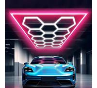 ZZwansuGE Luz Led Hexagonal para Garaje De 672W, Luz De Techo con DiseñO De Panal De 14 Rejillas, Luz Blanca FríA De 6500 K, 110-120lm/W, Luz MagníFica, para Garajes, Tiendas Y Almacenes.,Pink