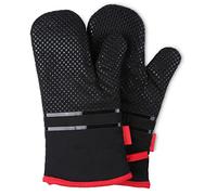ZZWW Guantes de horno, manoplas de silicona, guantes de horno, guantes de cocina para cocina, cocina, hornear, asar, resistentes al calor hasta 300 °C (pack de 2), sin BPA, negro, 2 x 18 x 33 cm
