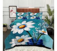ZZXHG Edredón Grande Tamaño Queen | Flor Planta Azul, Nórdico Estampado 3D de Lujo, Transpirable y Lavable, Completo con 2 Fundas de Almohada 50x75 cm_A12437