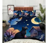 ZZXHG Edredón Grande Tamaño Queen | Gato Luna Azul, Nórdico Estampado 3D de Lujo, Transpirable y Lavable, Completo con 2 Fundas de Almohada 50x75 cm_A13133