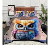 ZZXHG Edredón King Size Estampado 3D | BúHo Colorido para JóVenes Adultos, Nórdico Máximo Confort para Camas Grandes, Lavable, Reversible, Incluye 2 Fundas de Almohada 50x75 cm_A2454
