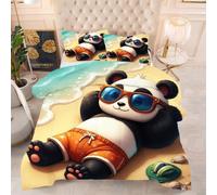 ZZXHG Edredón King Size Estampado 3D | Panda Junto Al Mar, Nórdico Máximo Confort para Camas Grandes, Lavable, Reversible, Incluye 2 Fundas de Almohada 50x75 cm