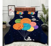 ZZXHG Edredón Matrimonio Estampado 3D | Astronauta Globo Azul, Nórdico Reversible de 4 Estaciones, Lavable, Incluye 2 Fundas de Almohada 50x75 cm, para Cama de 105 cm_A1624