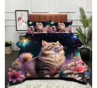 ZZXHG Edredón Matrimonio Estampado 3D | Cielo Estrellado Gato Flor, Nórdico Reversible de 4 Estaciones, Lavable, Incluye 2 Fundas de Almohada 50x75 cm, para Cama de 105 cm_A1156