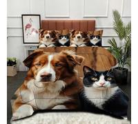 ZZXHG Edredón Respirable Estampado 3D | Gato Perro 3D MarróN, Cubre Edredón Lavable a Máquina para Todo el Año, Incluye 2 Fundas de Almohada 50x75 cm, para Cama de 90 cm_A2043