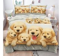 ZZXHG Funda Nordica 220 x 240 Perros Amarillos para Adolescentes, Funda de Edredón Cama 150 para NiñOs Adultos, Juego de Ropa de Cama de Suave Microfibra con Cremallera y 2 Funda de Almohada 50x75 cm