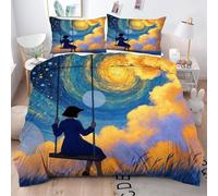ZZXHG Funda Nordica Cama 105-200x200 cm Chica Bajo Un Cielo Estrellado, Juego de Ropa de Cama de Matrimonio Microfibra para Adultos - 1 Funda de Edredón + 2 Funda de Almohada 50x75 cm_A4168