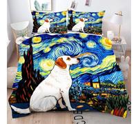 ZZXHG Funda Nordica Cama 105-200x200 cm Perro Cielo Estrellado, Juego de Ropa de Cama de Matrimonio Microfibra para Adultos - 1 Funda de Edredón + 2 Funda de Almohada 50x75 cm_A2836