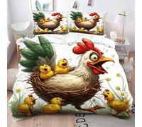 ZZXHG Funda Nórdica Cama 180-240x260 cm Gallo Blanco, Fundas de Edredón de Microfibra con Cierre de Cremallera, Juego de Ropa de Cama Adultos con 2 Fundas de Almohadas 50x75cm